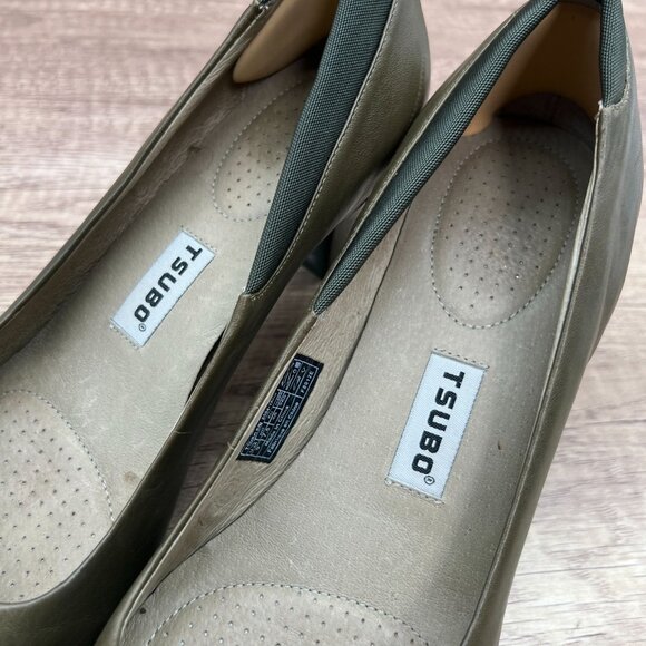 TSUBO Heels Pump Shoes Womens Size 9 Olive Green Leather Casual Dufay Tank - Picture 6 of 9